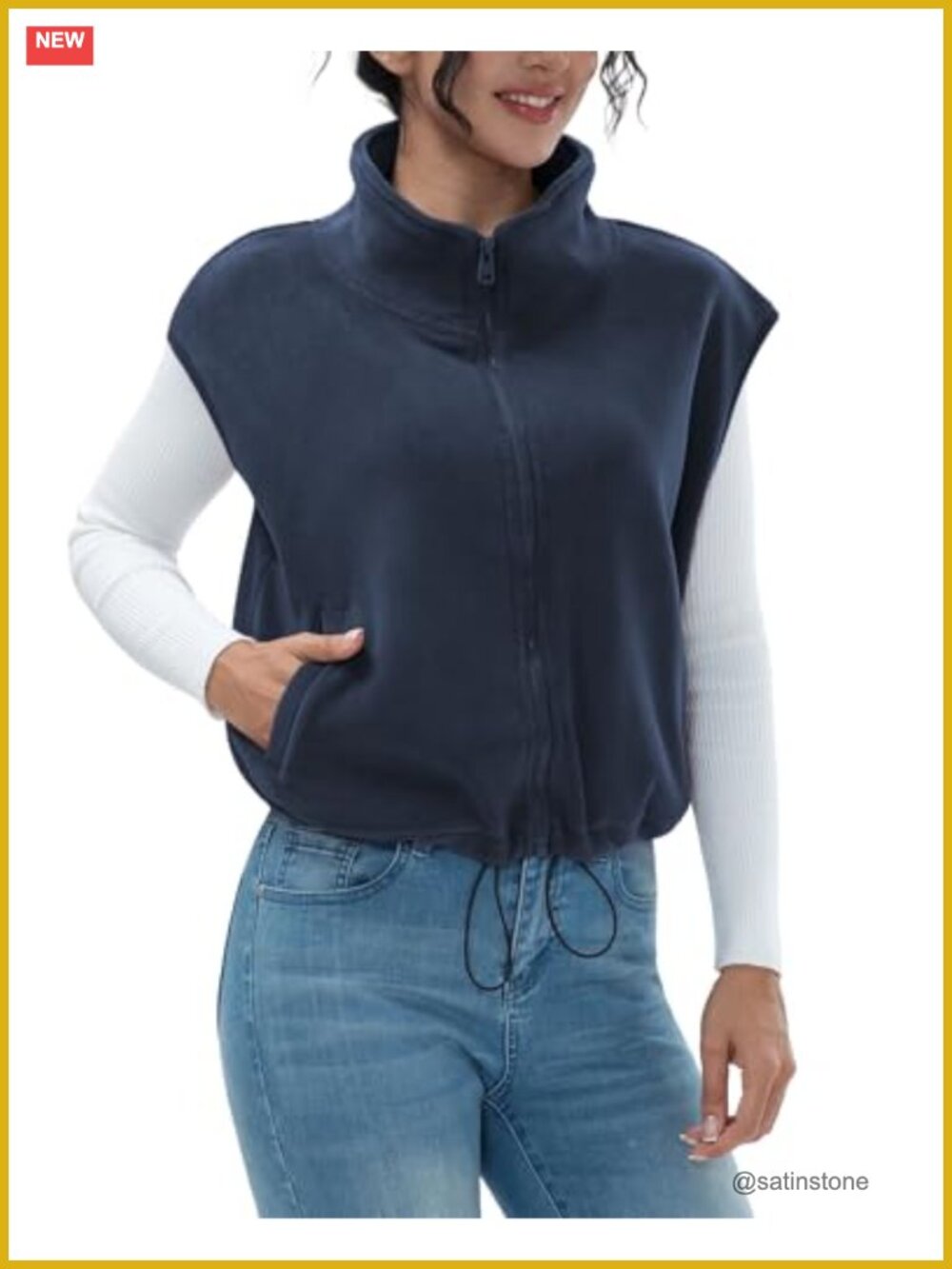 Women's Fleece Full Zip Vest Sleeveless Winter Sherpa Crop Coat